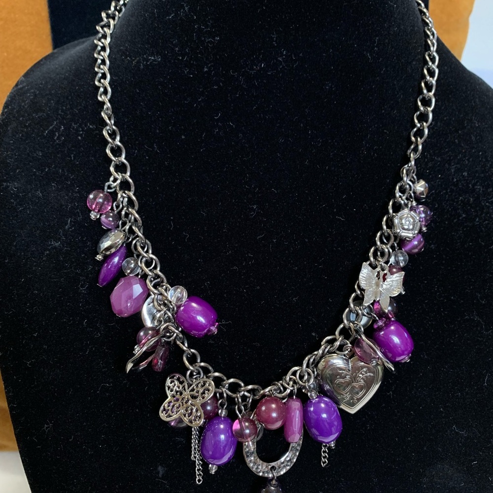 Purple and silver charm necklace - Picture 2 of 3
